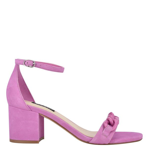 Nine West Kimba Ankle Strap Block Heel Pink Heeled Sandals | Ireland 25C61-3G99